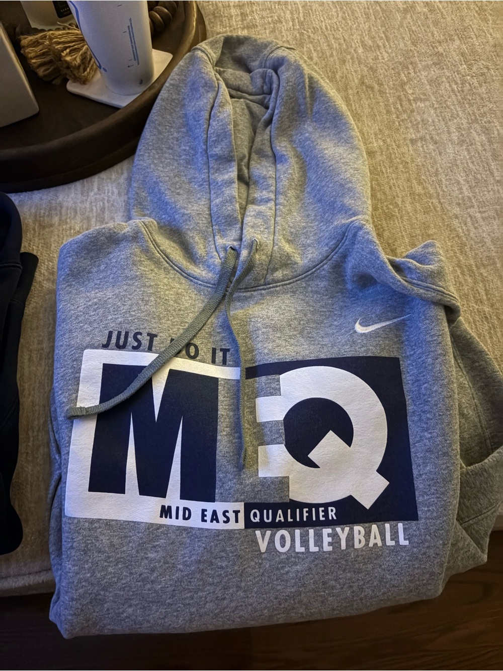 Nike Grey Mid East Qualifier Volleyball Hoodie with Navy Graphic